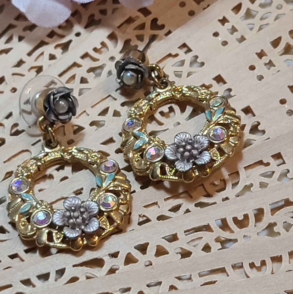 Unique Vintage Gold and Silver Floral Earrings